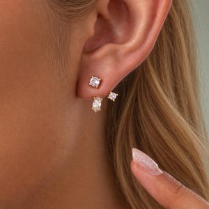 Marquise Ear Jacket Earrings with Adjustable Front Back Design and Detachable Zircon Studs in Gold Tone for Bridesmaids and Birthday Gifts