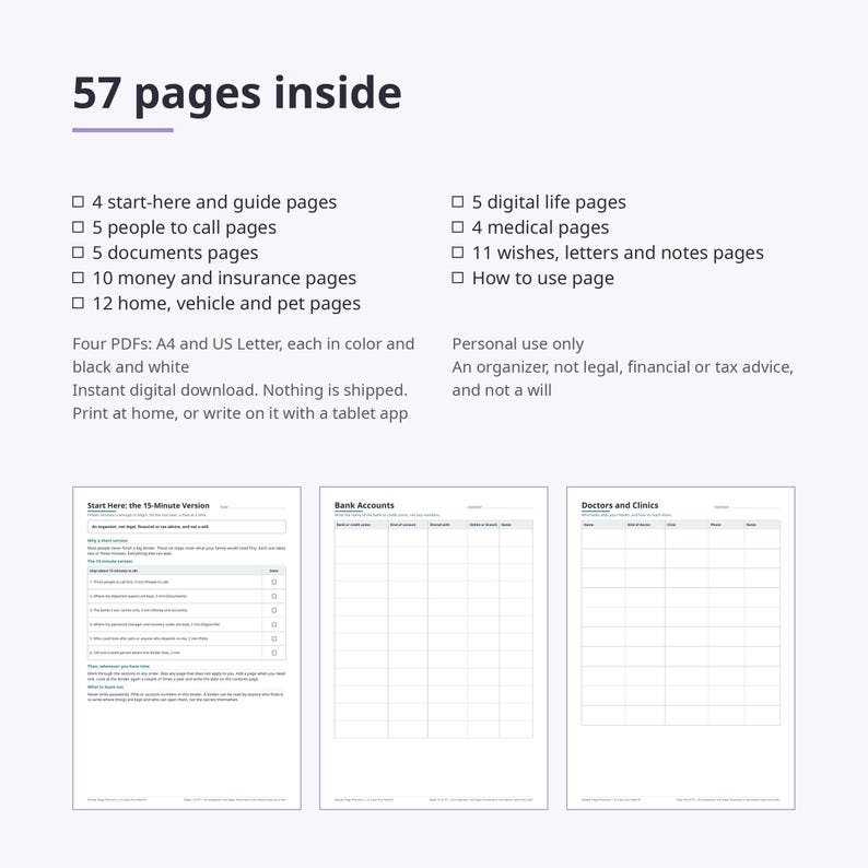 Emergency Binder Printable, 57 Pages, In Case of Emergency Binder, Family Information Organizer, Important Documents, A4 + US Letter PDF image 2