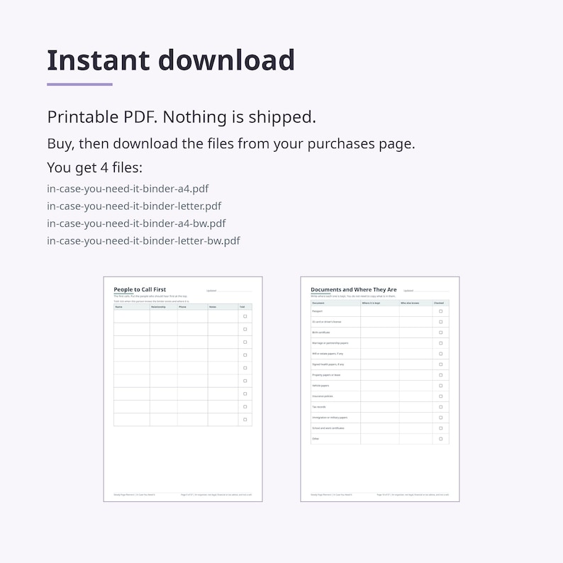 Emergency Binder Printable, 57 Pages, In Case of Emergency Binder, Family Information Organizer, Important Documents, A4 + US Letter PDF image 8