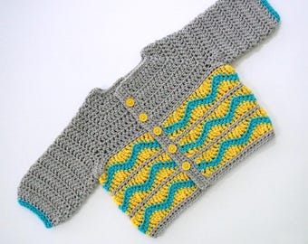 Crochet Baby Cardigan Pattern PDF, Seamless Chevron Infant Sweater, Unisex 0-12 Months, Baby Shower Gift, Greyson Baby Cardigan