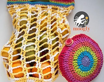 Rainbow Mesh Market Bag - Fold Up Pocket - Crochet Pattern PDF