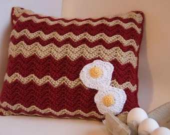 Bacon And Eggs Pillow Crochet Pattern PDF - Easy Aran Yarn Chevron Stripes Ripple with Chart