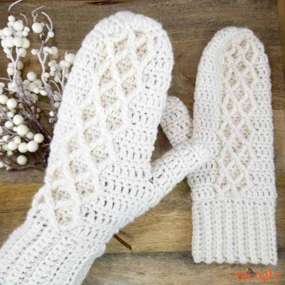 39 Crochet Mittens with Ornaments, Fingerless Mitts, and Baby Sets 2 Diamond Mittens Intermediate Aran Yarn