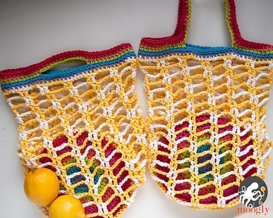 Rainbow Mesh Market Bag - Fold up Pocket - Crochet Pattern PDF - Etsy