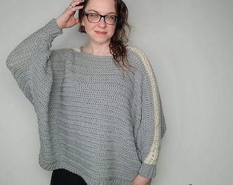 Easy Batwing Lace Sweater Pattern PDF - Crochet Pullover Sweater with Lace Detail