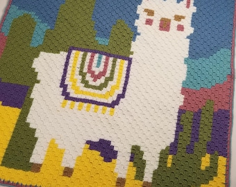 Llama And Cactus Graphgan Pattern PDF - Easy Aran Yarn Crochet C2C Throw