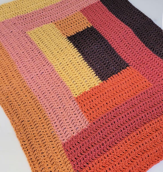 Easy Rectangle Log Cabin Blanket Crochet Pattern PDF