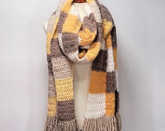 Big Checked Crochet Scarf - PDF Crochet Pattern