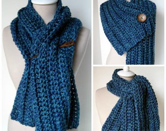 Big Rib Scarf Crochet Pattern PDF - Easy Crochet with Optional Button