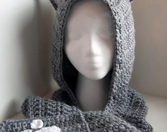 Gatto coccoloso all'uncinetto Scoodie con tasche - Schema facile per sciarpa e cappello in PDF