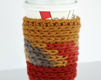 Bonfire Coffee Cup Cozy Crochet Pattern PDF - Aran Yarn, Great Stash Buster, Quick Project, Craft Fairs