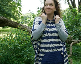 Chic Moves Poncho Pattern PDF - Easy Aran Yarn Oversized Fit Hooded Crochet Poncho
