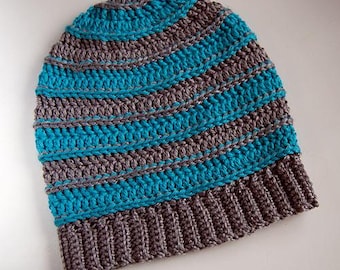 Cappello a tesa larga a righe modello all'uncinetto PDF - Berretto a tesa larga facile in filato Aran per tutti gli adulti