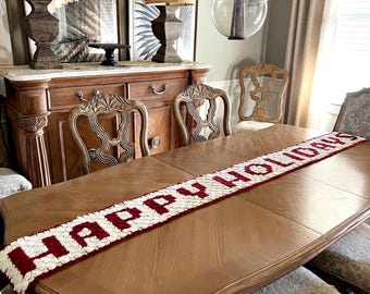 Crochet Happy Holidays Table Runner Pattern PDF - Intermediate Aran Yarn