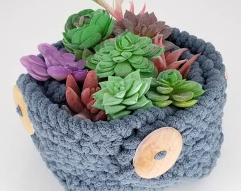 Crochet Button Up Basket Pattern PDF - Easy Super Bulky Yarn