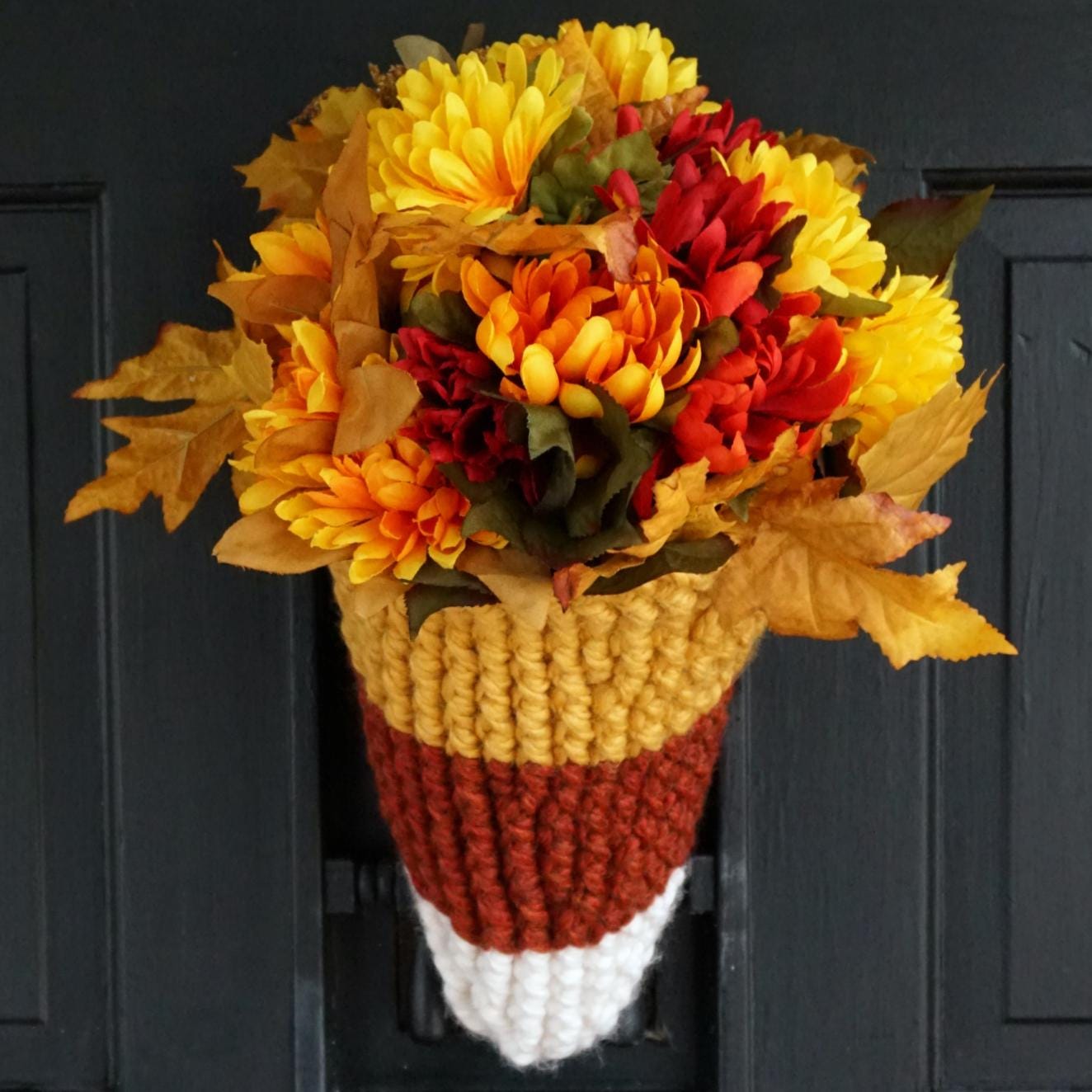 39 Candy Corn Crochet Patterns to Sweeten Your Autumn Decor 4 Candy Corn Door Basket