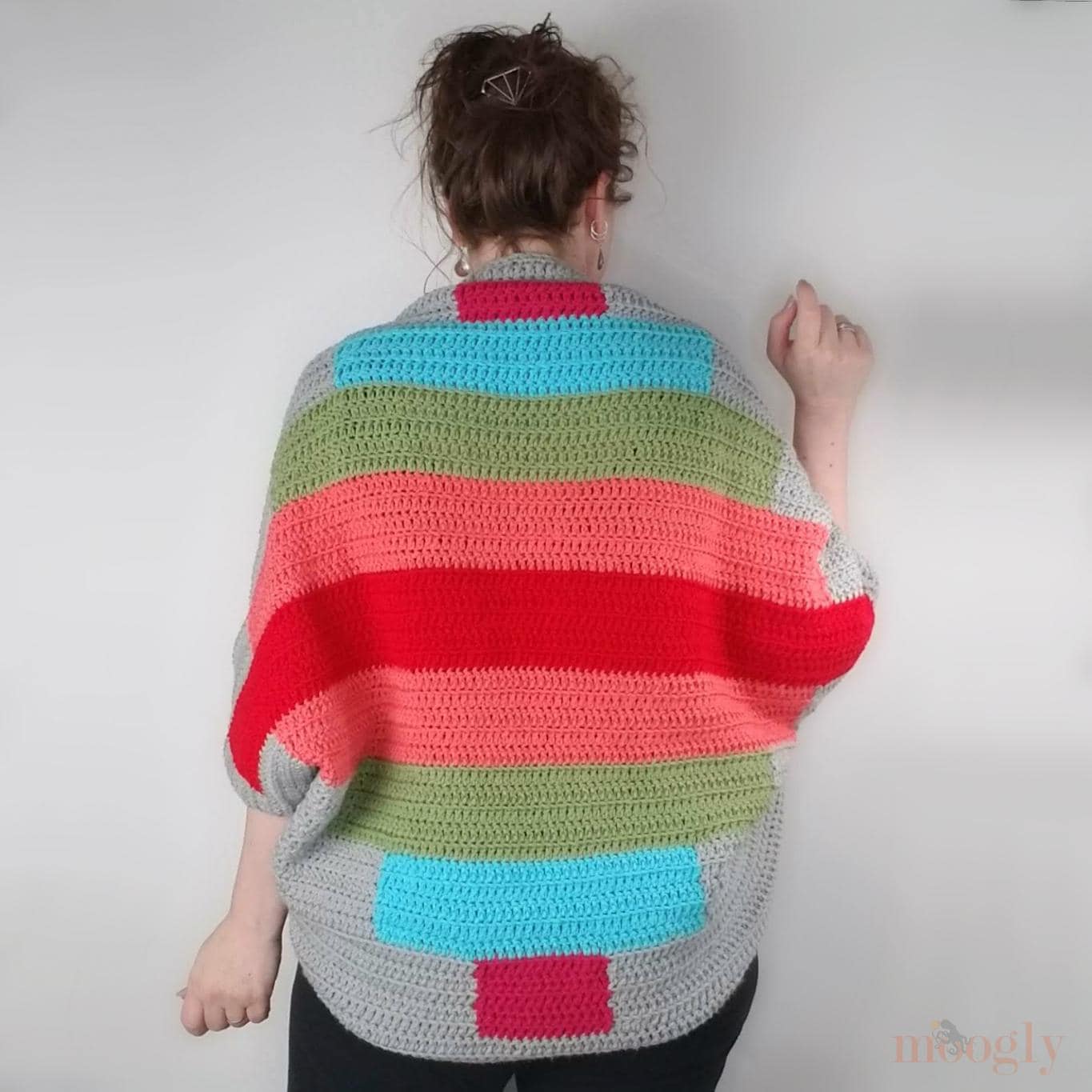 40 Plus Size Crochet Patterns for Stylish, Comfortable Wearables 9 Color Block Cocoon Crochet Cardigan