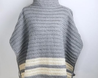 Modello poncho playoff - vestibilità oversize - filato medio/Aran - principiante - modello uncinetto PDF