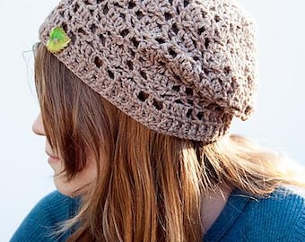 Crochet Slouch Hat Pattern, Fallen Leaves Beanie for Teens and Adults, Sport Weight, Pattern PDF