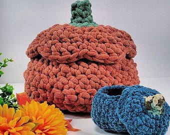 Plush Pumpkin Basket for Halloween, Autumn, Fall, Thanksgiving, Crochet Pattern, Easy Crochet Pattern PDF ONLY