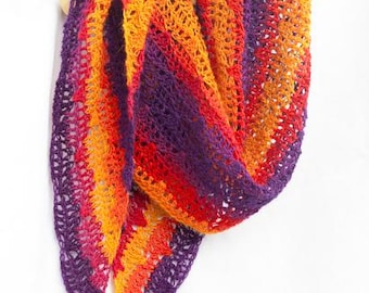Sunset Shawlette Crochet Pattern PDF - Easy Reversible One-piece Top Down Written Chart