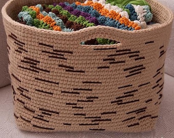 Crochet Basket Pattern, Birch Bark Basket, Cottagecore Home Decor, Beginner Worsted Crochet Pattern PDF Only