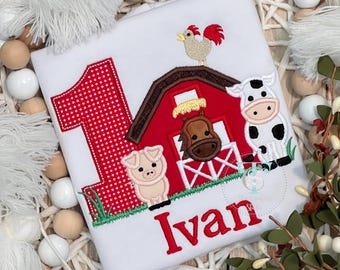 Farm Animals and Barn TShirt, Girls or Boys Farm Animals Shirt, Personalized Barn Tshirt, Toddler, Baby, You Pick the number and colors