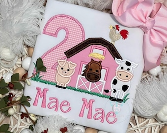 Farm Animals and Barn TShirt, Girls or Boys Farm Animals Shirt, Personalized Barn Tshirt, Toddler, Baby, You Pick the number and colors