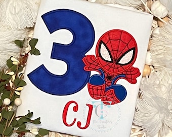 Spider Boy Inspired Shirt, Embroidered Spider Shirt for Birthday Party, Super Hero Tee for Boys and Girls, Spider Inspired Shirt, Any Age