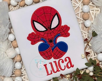 Spider Boy Inspired Shirt, Embroidered Spider Shirt for Birthday Party, Super Hero Tee for Boys and Girls, Spider Inspired Shirt