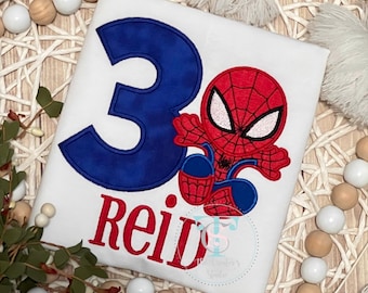 Spider Boy Inspired Shirt, Embroidered Spider Shirt for Birthday Party, Super Hero Tee for Boys and Girls, Spider Inspired Shirt, Any Age