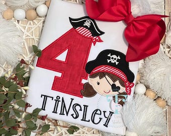 Pirate Girl Personalized Shirt, Monogrammed Pirate Tee, Birthday Shirt, Boys Shirt, Girls Shirt, Argh!, Gasparilla Shirt