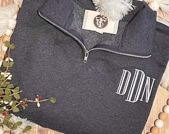 Monogram Quarter Zip Sweatshirt, Personalized Sweatshirt, Embroidered Quarter Zip, Custom Pullover, Monogrammed Gift For Her, Zippered Top