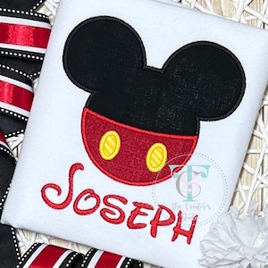 Mickey Mouse Applique Personalized Shirt, Disney Vacation Mickey Shirt, Monogrammed Mickey Birthday Shirt, Mouse with Pants, Boys Custom Tee