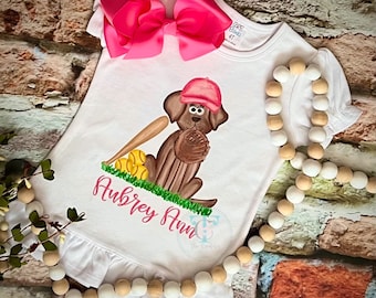 Girls Softball Chocolate Lab Shirt, Softball Shirt, Puppy Shirt, Custom Shirt, Personalized Shirt, Toddler Girls Shirt
