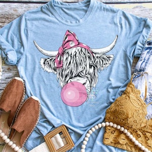 Bubble Gum Cow, Cute Cow Shirt, Cow Shirt For Mom, Highland Cow Tee, Farm Life, Heifer, Ranch TShirt, Farmer, Cowgirl, Unisex Boyfriend Fit