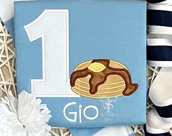 Blue Applique and Embroidered Pajamas - Perfect for Birthday Parties or Sleepovers!  Pancake Pajama Party, Monogrammed Pjs, 18M only