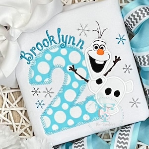 Chemise d'anniversaire inspirée des bonhommes de neige, inspirée de la reine des neiges, chemise personnalisée inspirée des bonhommes de neige, t-shirt brodé, t-shirt avec appliqués, t-shirt personnalisé