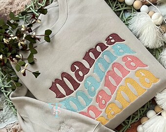 Embroidered Mama Retro Sweatshirt, Mama Sweatshirt, Mama to Be Gift, You pick the Colors