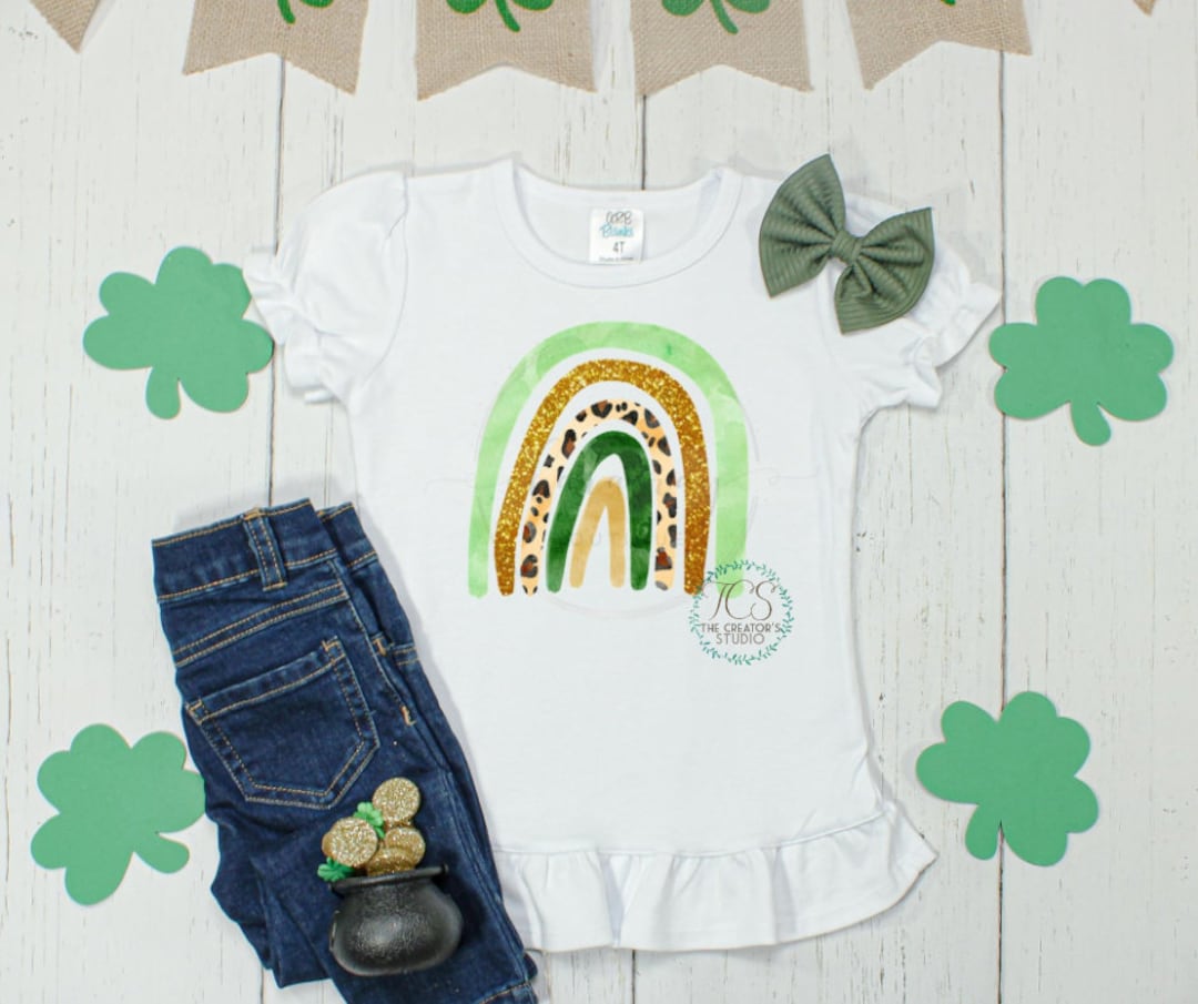 Girls Rainbow Shirt, St. Patricks Day Rainbow Shirt, Leopard Print