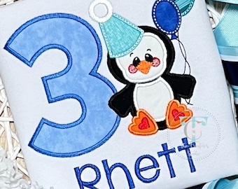 Personalized Birthday Party Penguin Shirt - Custom Shirt,  Penguin Shirt, Applique Shirt, Birthday Shirt