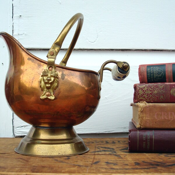 Cooper and Brass Coal Scuttle Bucket - Vintage Pail - Pot - Made in Holland