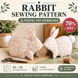 Bunny Oven Mitt Sewing Pattern PDF, Rabbit Potholder Template, Digital Kitchen Sewing Project