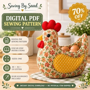 Chicken Egg Holder Sewing Pattern PDF, Fabric Hen Basket