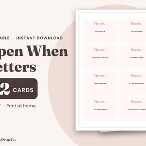 Open When Letters Printable, 32 Open When Cards for Boyfriend or Girlfriend, Long Distance Gift