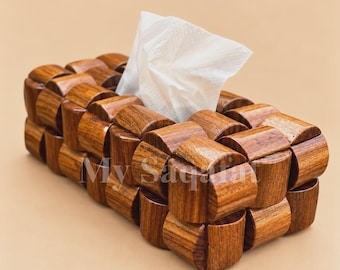 Porta-lenços de madeira, feito à mão, em madeira, para decoração rústica, ideal para casa, banheiro e escritório.