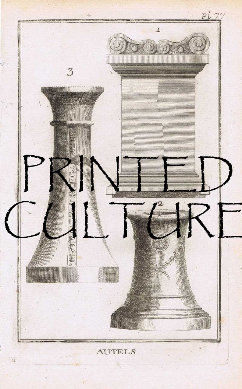 Classical Designs Greek /& Roman Original Copper Engraving C1770/'s Altars Autels