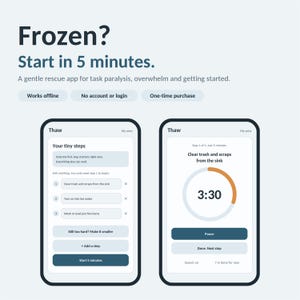 ADHD Executive Dysfunction Rescue App | Task Paralysis Starter | Overwhelm Helper | 5 Minute Timer | Offline Web App