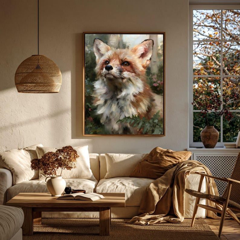 Majestic Red Fox Portrait Canvas, Woodland Animal Wall Art, Rustic