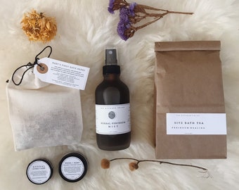 MAMA + BABY - Postpartum Care Kit. Organic. Sitz Bath. Perineum Spray. Baby Balm. Cord Care. Baby's First Bath Herbs.